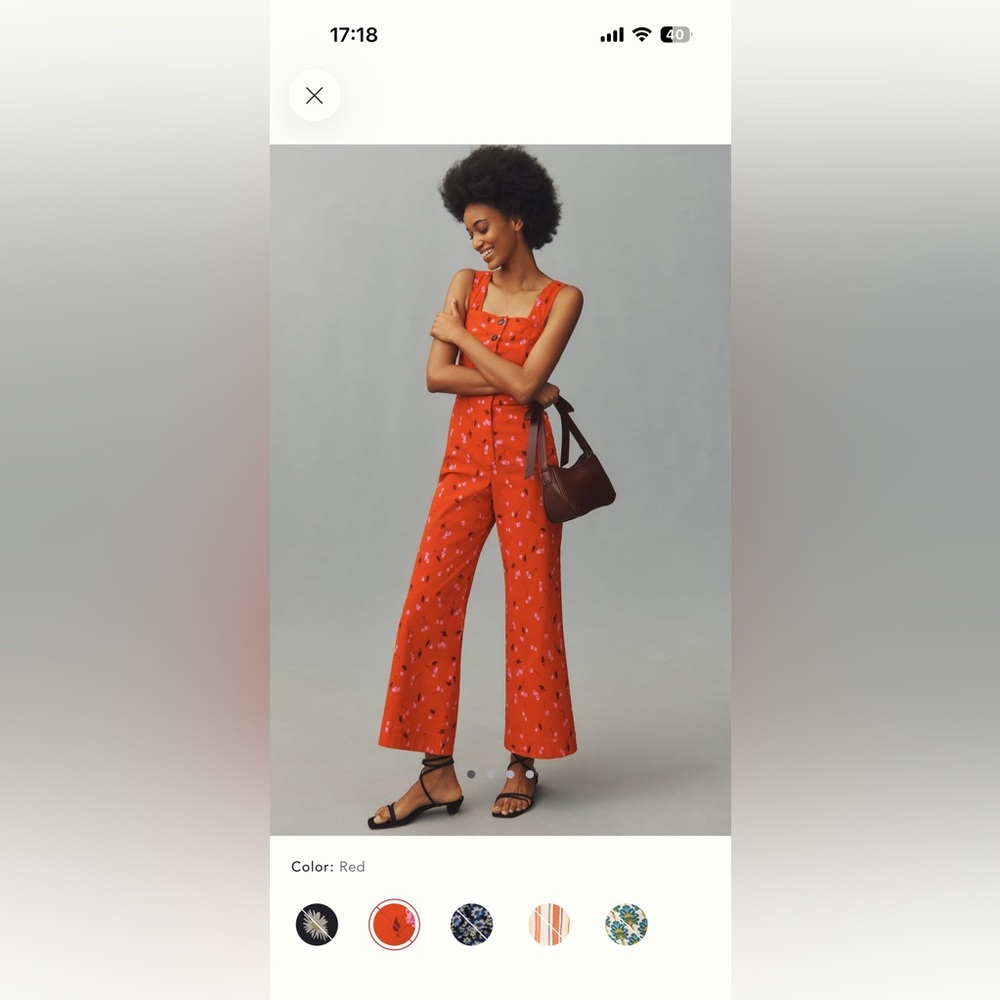 Anthropologie Maeve Portside Colette Button Jumpsuit Red Orange Cherry 6